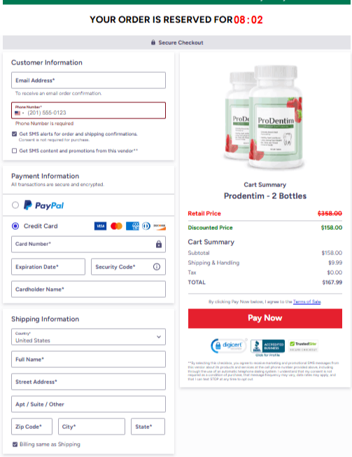 ProDentim checkout page